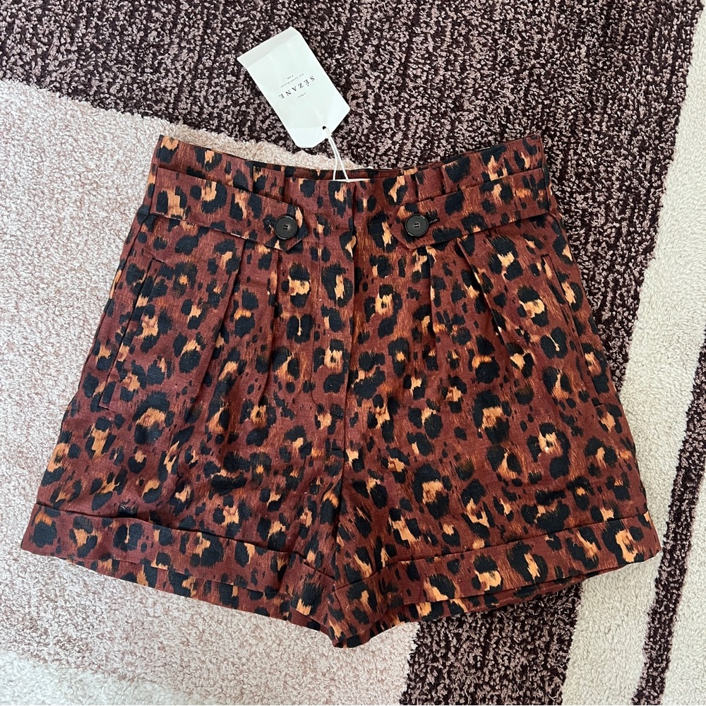NWT Sézane Linen Fabrizo Shorts Leopard Print - Picture 2 of 7
